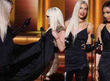 Ai Grammy Donatella Versace strappa la gonna di Dua Lipa