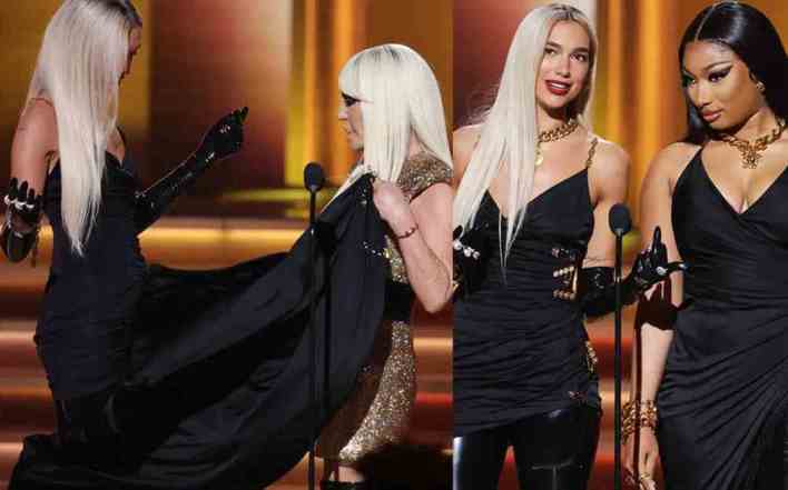 Ai Grammy Donatella Versace strappa la gonna di Dua Lipa